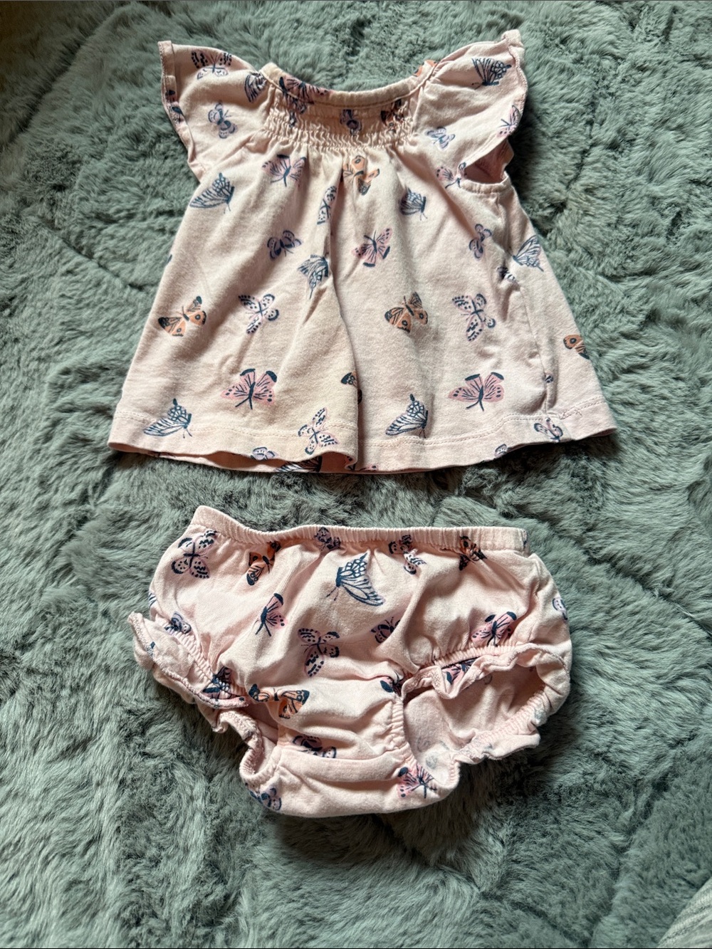 Carters Pink Butterfly Print Baby Dress & Bloomers Set